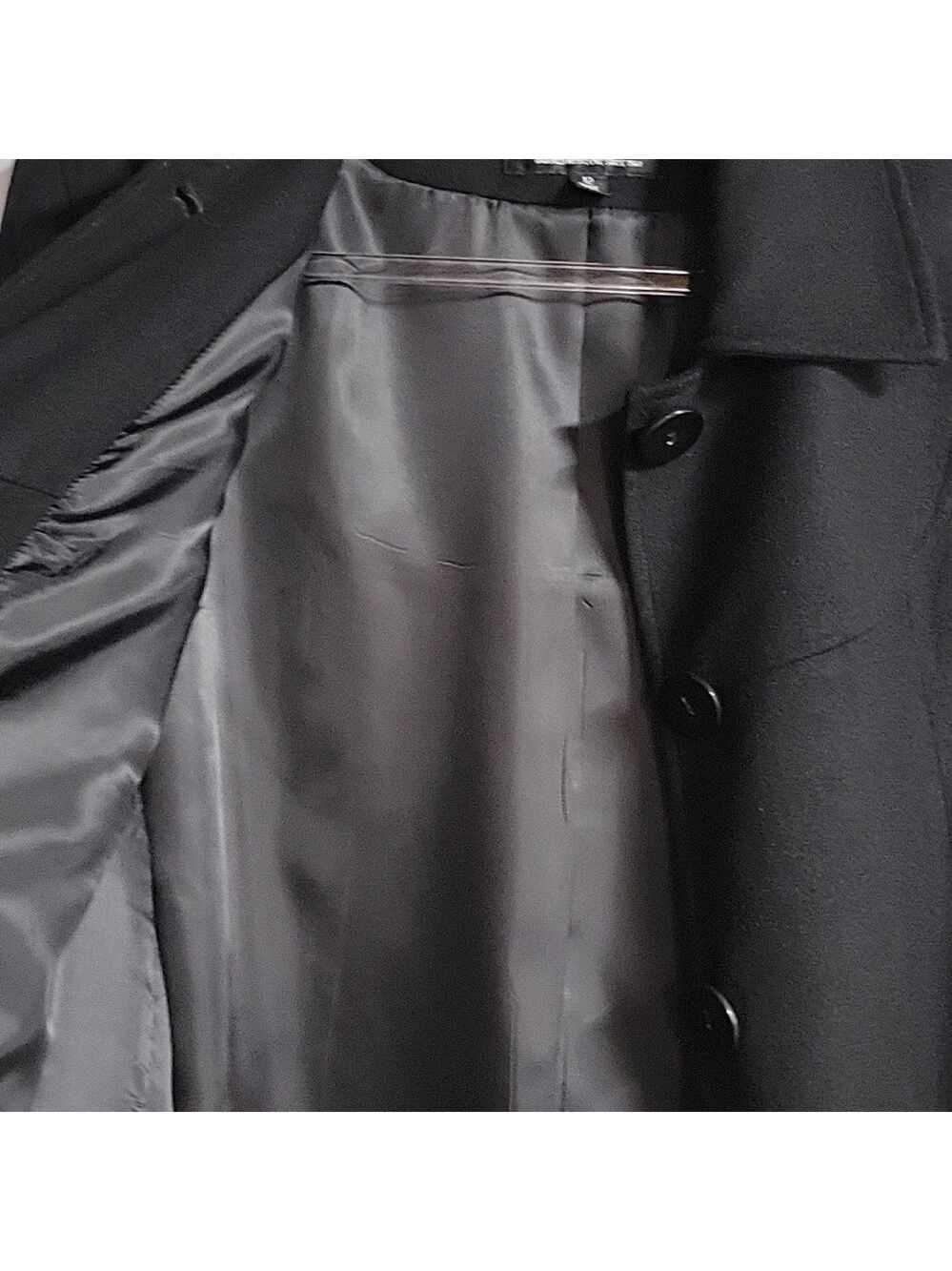 Women's Braefair Vintage Black Wool Mix Overcoat, Size 12 - Picture 13 of 16